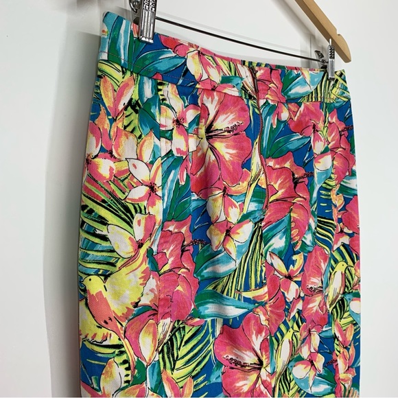 Loft Ann Taylor Colorful Floral Lightweight Denim Stretch Pencil Skirt Size 8 - Picture 8 of 15